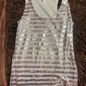 Silver Sequin Striped Tank Top